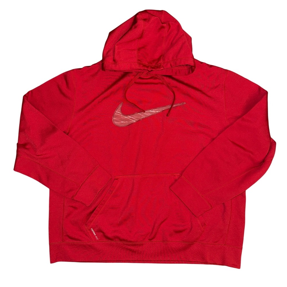 Nike Therma-FIT Mens Hoodie Red Pullover Swoosh Logo Sweatshirt XXL